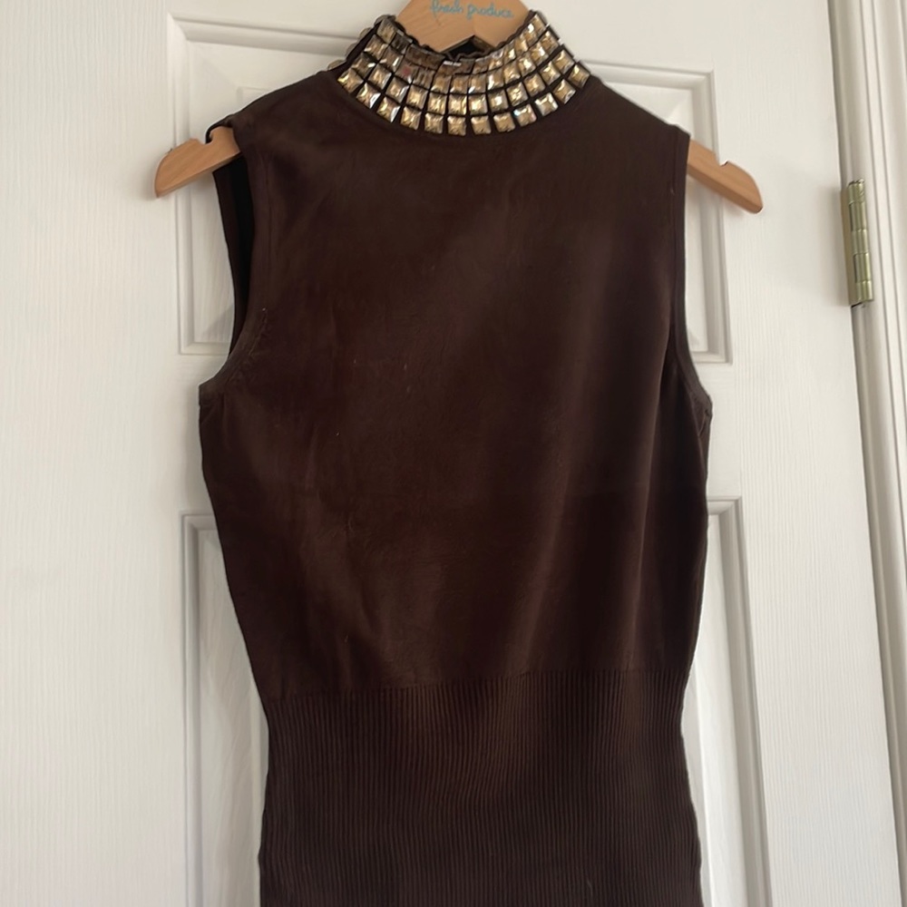 Brown tank with beads